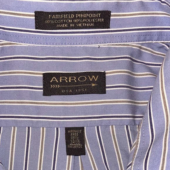 Arrow Fairfield pinpoint men’s big & tall blue striped dress shirt wrinkle free - Picture 2 of 3
